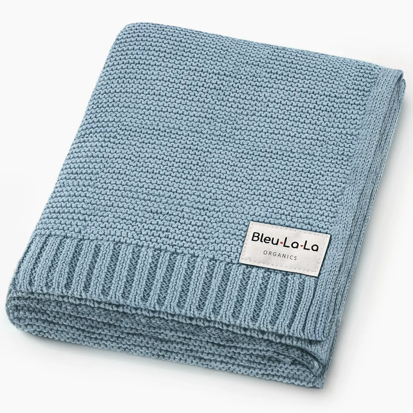 Heritage Knit 100% Organic Cotton Swaddle Baby Blanket: Sky Blue