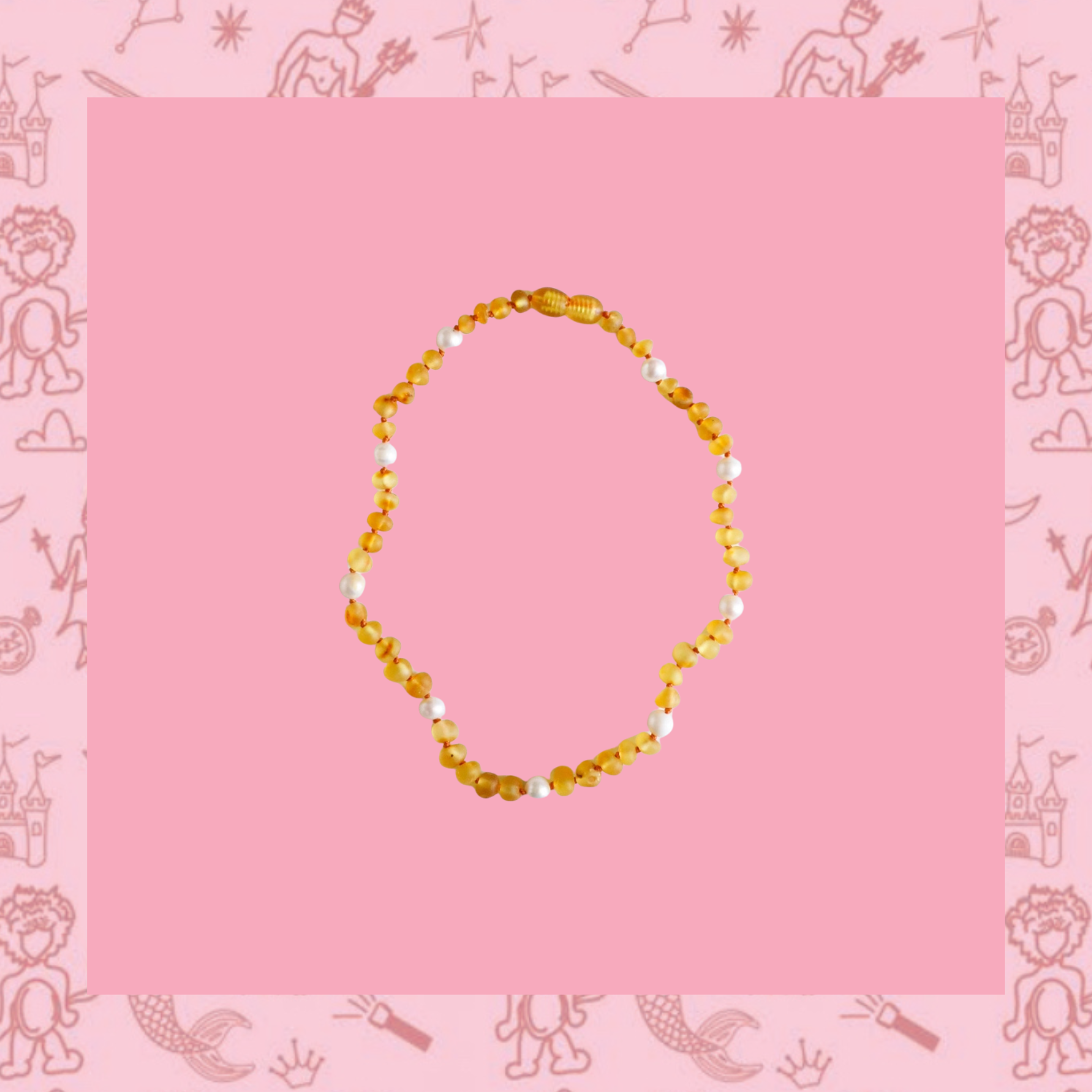 Raw Honey Baltic Amber + Pearl Halo Necklace ''12