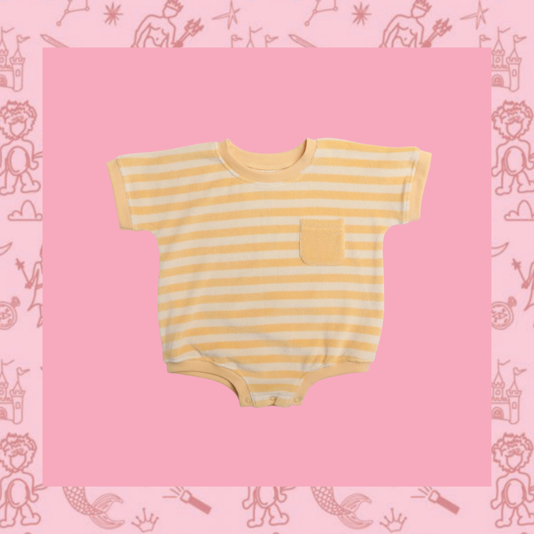 Callie Romper in Yellow Stripe: 6-12