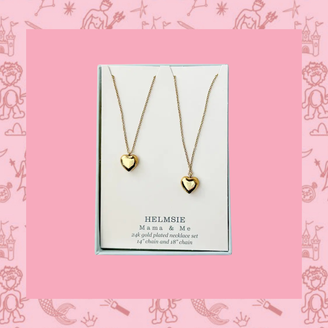 Helmsie Mama & Me Puff Heart Necklace Set